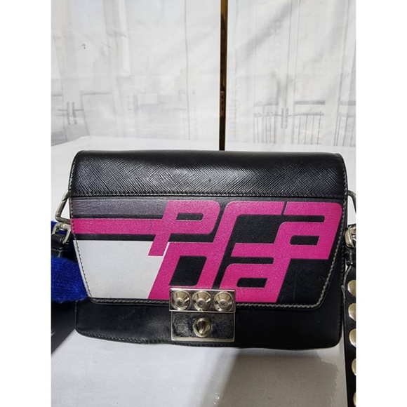 Authentic PRADA City Calfskin Saffiano Racing Logo Elektra Shoulder Bag Fushia - Picture 5 of 16